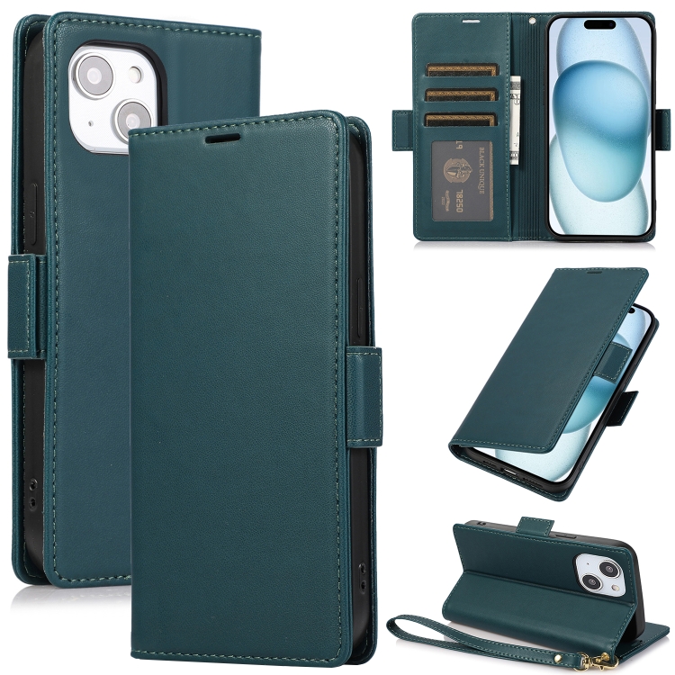 

For iPhone 15 Plus Side Buckle RFID Anti-theft Leather Phone Case(Green)