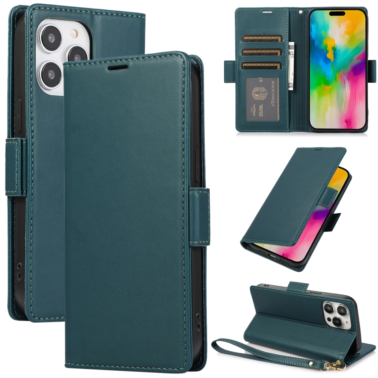 

For iPhone 15 Pro Max Side Buckle RFID Anti-theft Leather Phone Case(Green)