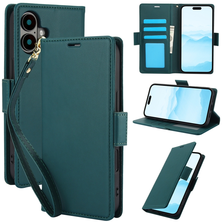 

For iPhone 16 Side Buckle RFID Anti-theft Leather Phone Case(Green)