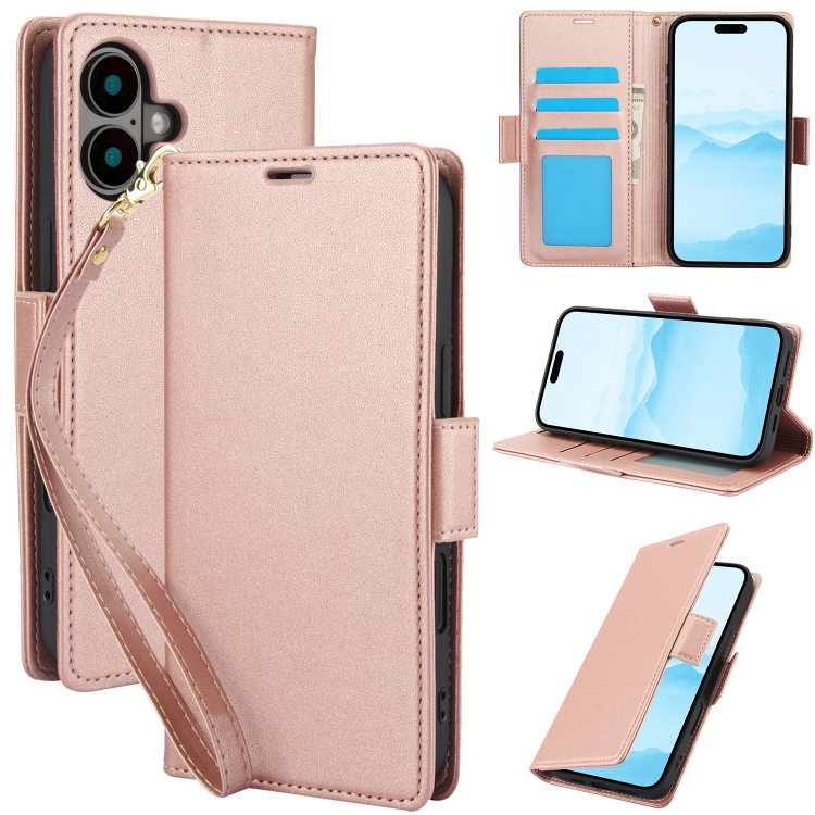 

For iPhone 16 Side Buckle RFID Anti-theft Leather Phone Case(Rose Gold)