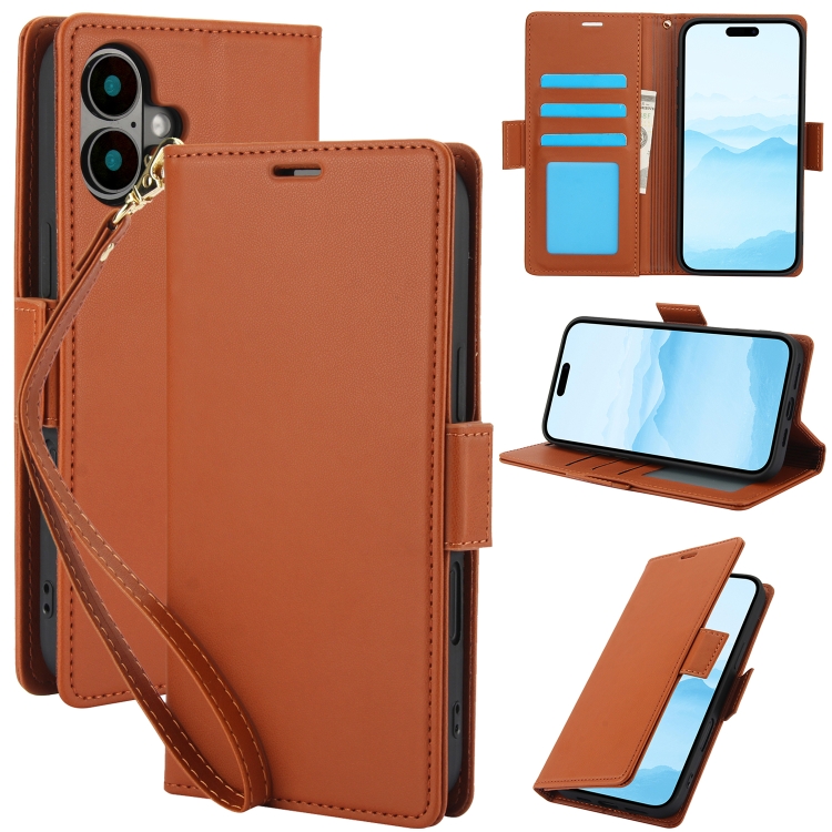

For iPhone 16 Side Buckle RFID Anti-theft Leather Phone Case(Brown)