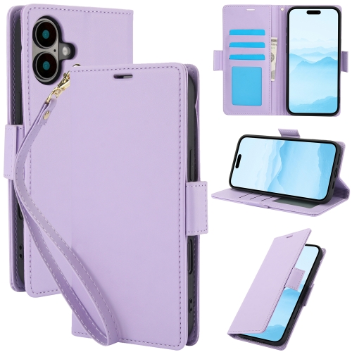 

For iPhone 16 Plus Side Buckle RFID Anti-theft Leather Phone Case(Light Purple)