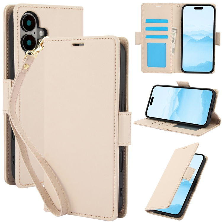 

For iPhone 16 Plus Side Buckle RFID Anti-theft Leather Phone Case(Apricot)