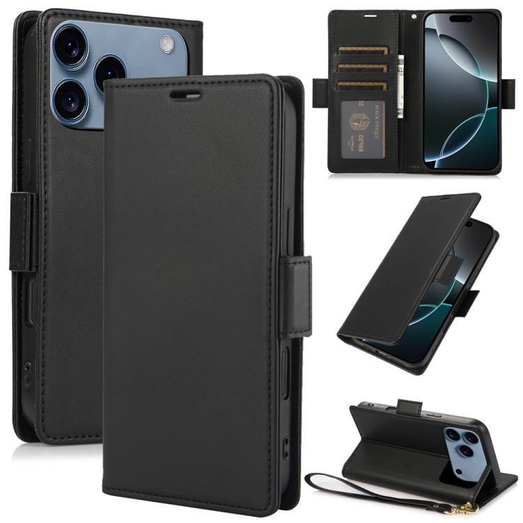 

For iPhone 17 Pro Max Side Buckle RFID Anti-theft Leather Phone Case(Black)