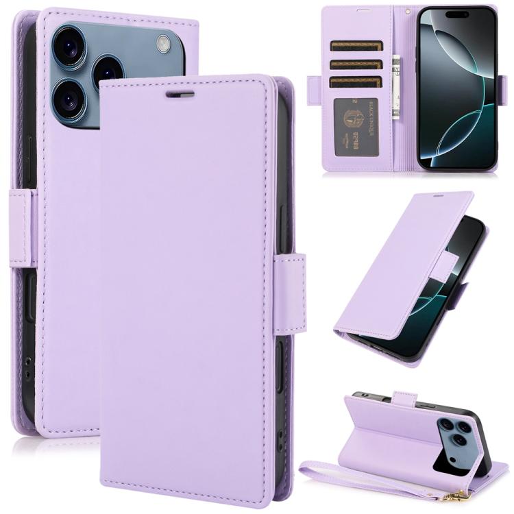 

For iPhone 17 Pro Max Side Buckle RFID Anti-theft Leather Phone Case(Light Purple)