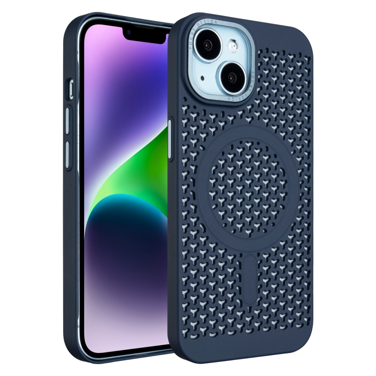 

For iPhone 14 Ice Feeling Cooling MagSafe Magnetic Phone Case(Navy Blue)