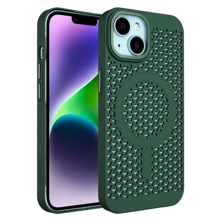 

For iPhone 14 Plus Ice Feeling Cooling MagSafe Magnetic Phone Case(Dark Green)