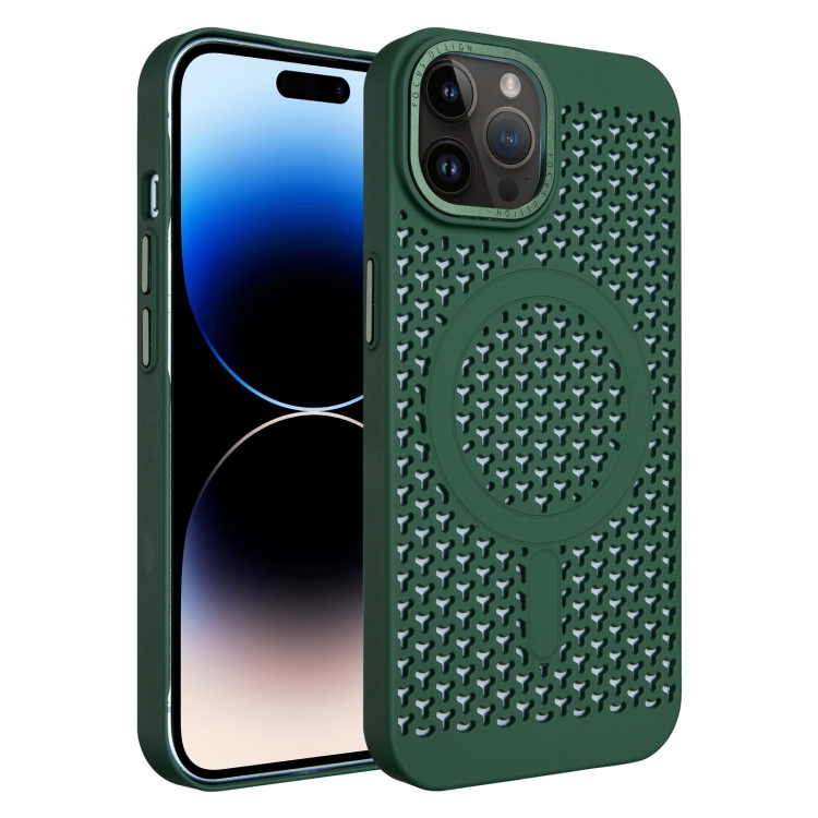 

For iPhone 14 Pro Ice Feeling Cooling MagSafe Magnetic Phone Case(Dark Green)