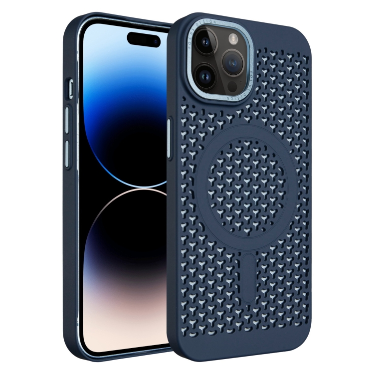 

For iPhone 14 Pro Ice Feeling Cooling MagSafe Magnetic Phone Case(Navy Blue)