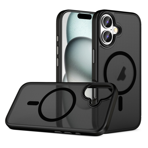 

For iPhone 16 Skin Feel Frosted MagSafe Magnetic Phone Case(Transparent Black)