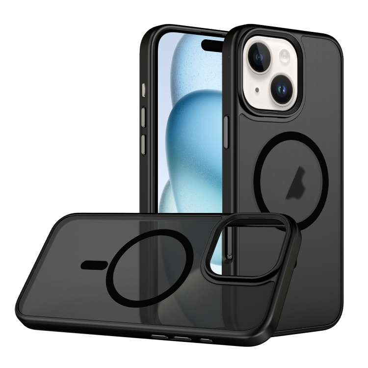 

For iPhone 15 Skin Feel Frosted MagSafe Magnetic Phone Case(Transparent Black)