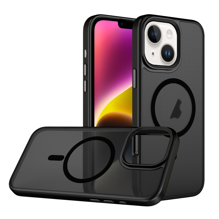 

For iPhone 14 Plus Skin Feel Frosted MagSafe Magnetic Phone Case(Transparent Black)