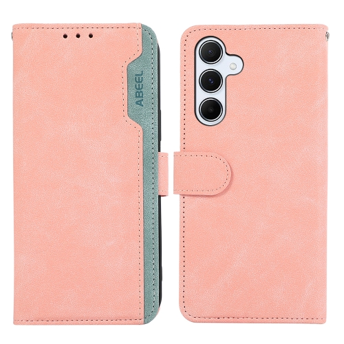 

For Samsung Galaxy A36 5G ABEEL Color Block Magnetic RFID Leather Phone Case(Pink-Cyan)