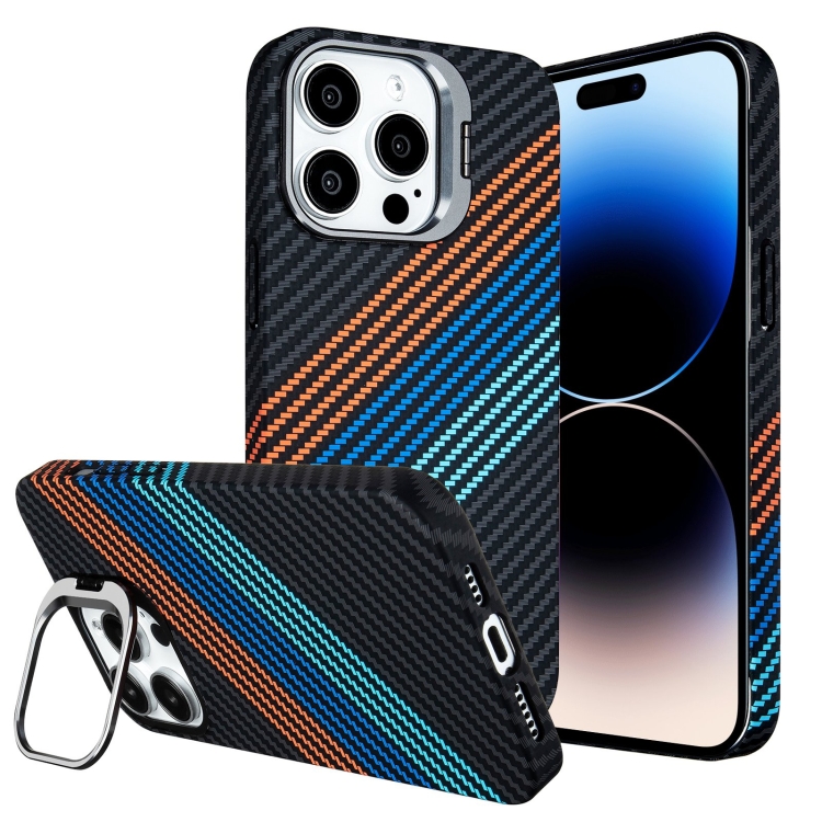 

For iPhone 14 Pro Carbon Fiber Lens Holder MagSafe Magnetic Phone Case(Black)