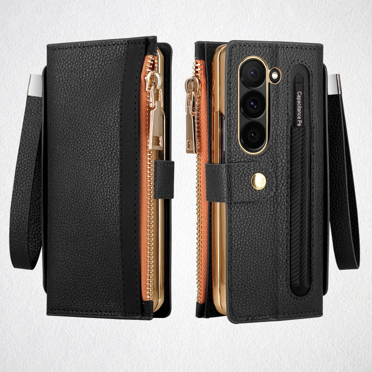 

For Samsung Galaxy Z Fold6 VIETAO RFID Wallet Leather Phone Case with Wrist Strap(Black)