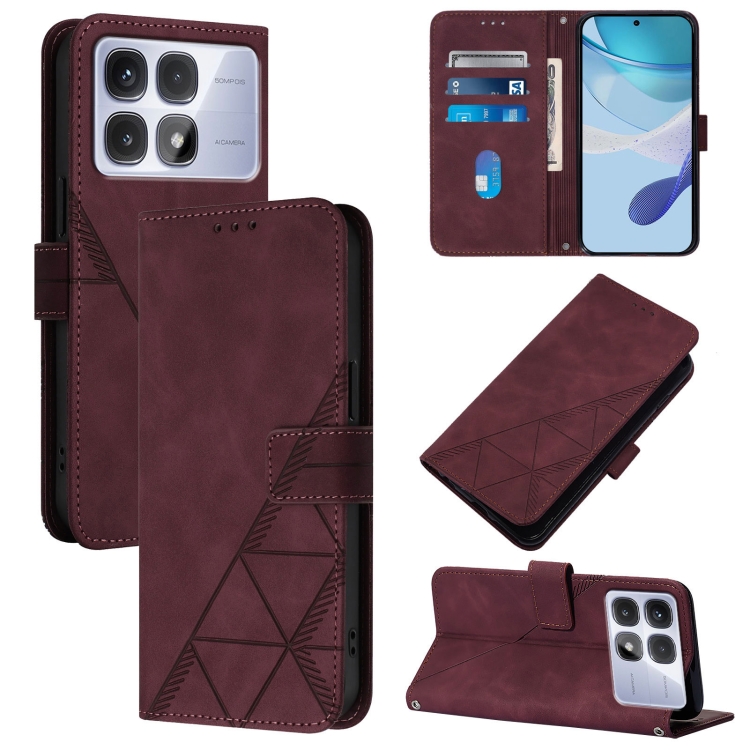

For Redmi K70 Ultra 5G Global Crossbody 3D Embossed Flip Leather Phone Case(Wine Red)