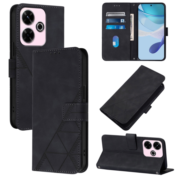 

For Redmi 13 4G / Note 13R Crossbody 3D Embossed Flip Leather Phone Case(Black)