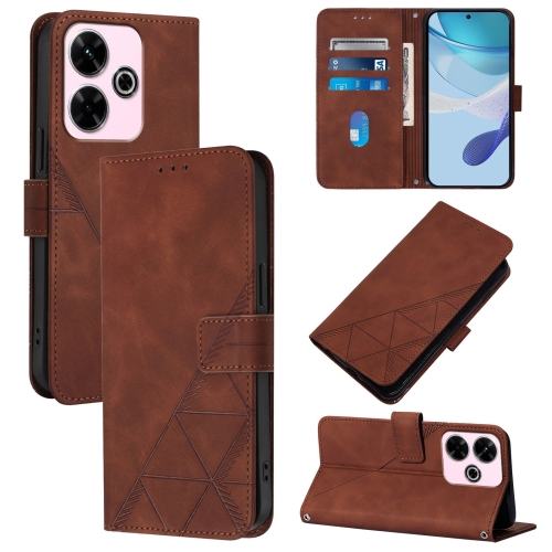 

For Redmi 13 4G / Note 13R Crossbody 3D Embossed Flip Leather Phone Case(Brown)