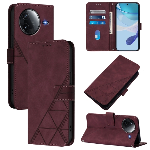 

For Redmi K80 / K80 Pro Crossbody 3D Embossed Flip Leather Phone Case(Wine Red)