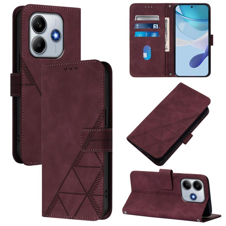 

For Redmi Note 14 4G 163.25mm Crossbody 3D Embossed Flip Leather Phone Case(Wine Red)