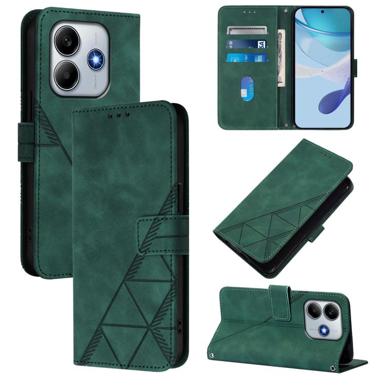 

For Redmi Note 14 4G 163.25mm Crossbody 3D Embossed Flip Leather Phone Case(Green)