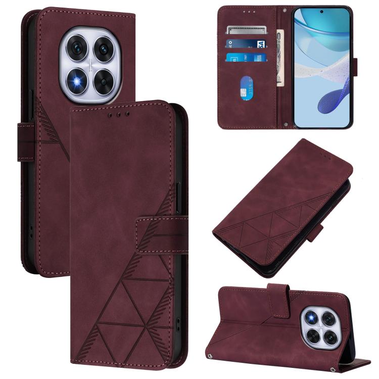 

For Redmi Note 14 Pro 4G Crossbody 3D Embossed Flip Leather Phone Case(Wine Red)