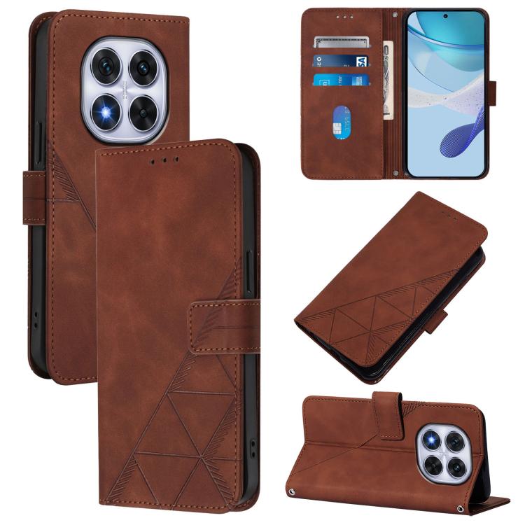 

For Redmi Note 14 Pro 4G Crossbody 3D Embossed Flip Leather Phone Case(Brown)