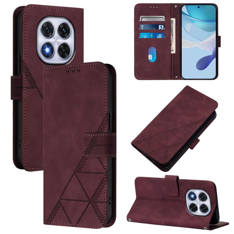 

For Redmi Note 14 Pro 5G Global Crossbody 3D Embossed Flip Leather Phone Case(Wine Red)