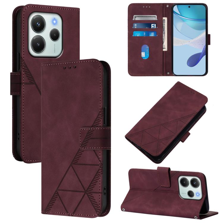 

For Redmi Note 14 4G EU 164.84mm Crossbody 3D Embossed Flip Leather Phone Case(Wine Red)