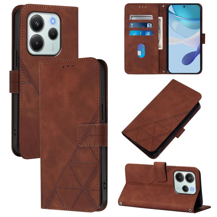 

For Redmi Note 14 4G EU 164.84mm Crossbody 3D Embossed Flip Leather Phone Case(Brown)