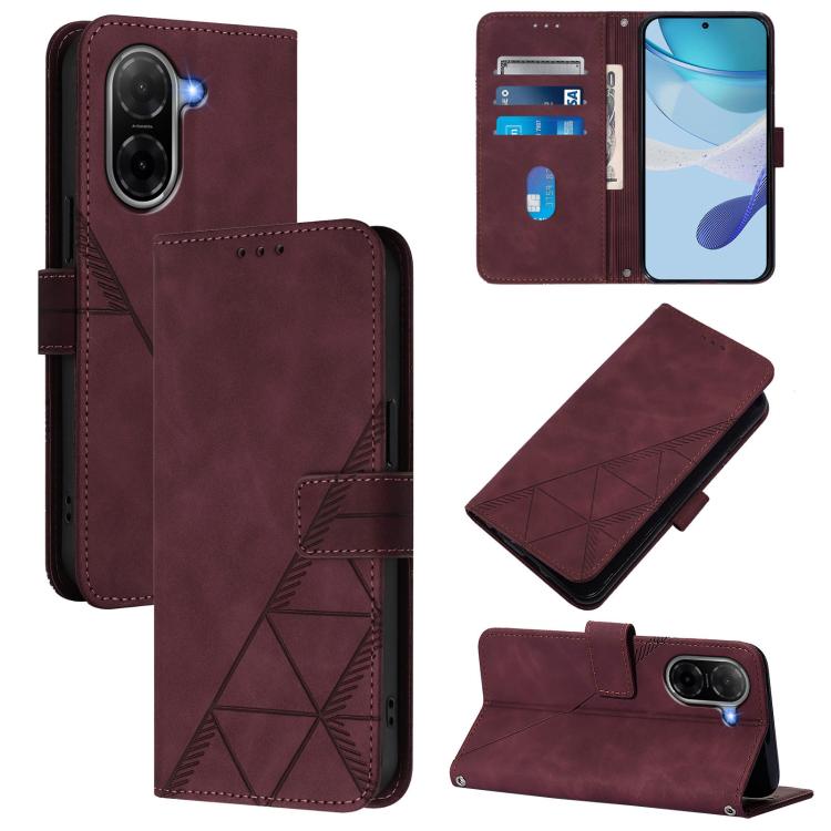 

For Redmi A5 4G 171.7mm Crossbody 3D Embossed Flip Leather Phone Case(Wine Red)