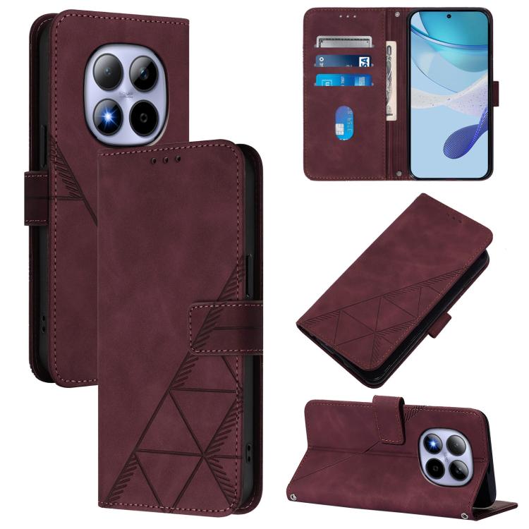 

For Redmi Note 15 Pro 5G Global 163.6mm Crossbody 3D Embossed Flip Leather Phone Case(Wine Red)