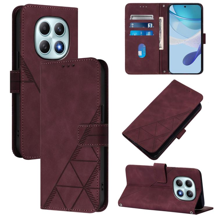 

For Redmi Note 15 5G Global 164mm Crossbody 3D Embossed Flip Leather Phone Case(Wine Red)