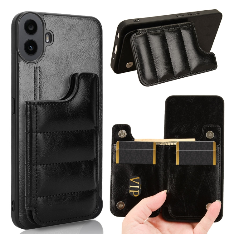 

For Nothing CMF Phone 1 Cow Pattern Sewing Card Bag Phone Case(Black)