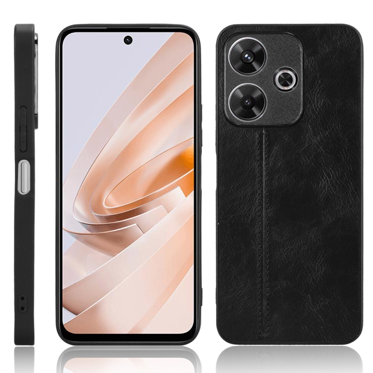 

For Redmi 13 4G / Redmi Note 13R 5G Cow Pattern Sewing Back Cover Phone Case(Black)