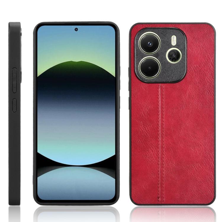 

For Redmi Note 14 4G 163.25mm Cow Pattern Sewing Back Cover Phone Case(Red)