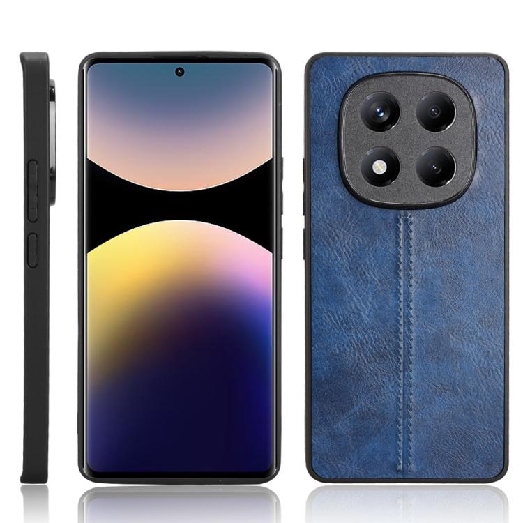 

For Redmi Note 14 Pro 4G Cow Pattern Sewing Back Cover Phone Case(Blue)