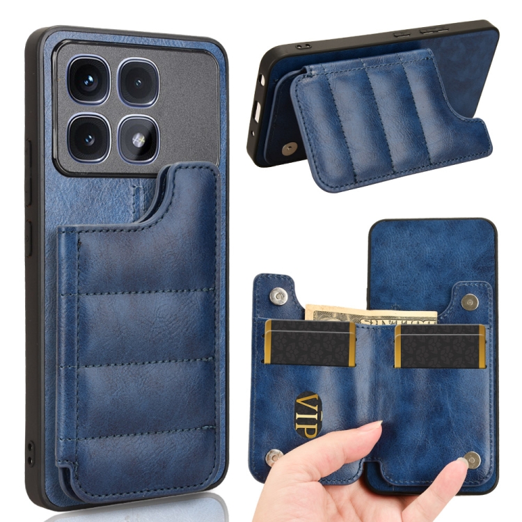 

For Redmi K70 Ultra Cow Pattern Sewing Card Bag Phone Case(Blue)