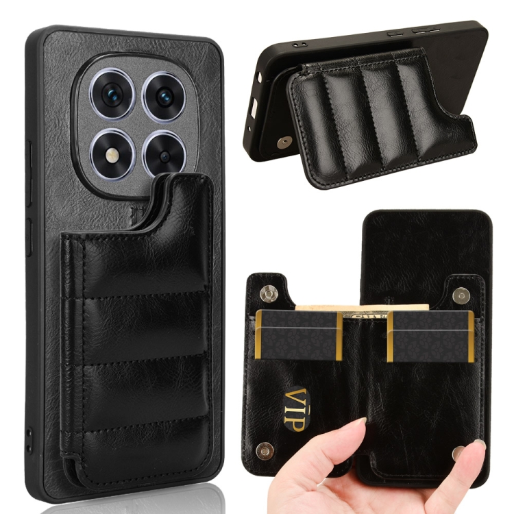 

For Redmi Note 14 Pro 5G Cow Pattern Sewing Card Bag Phone Case(Black)