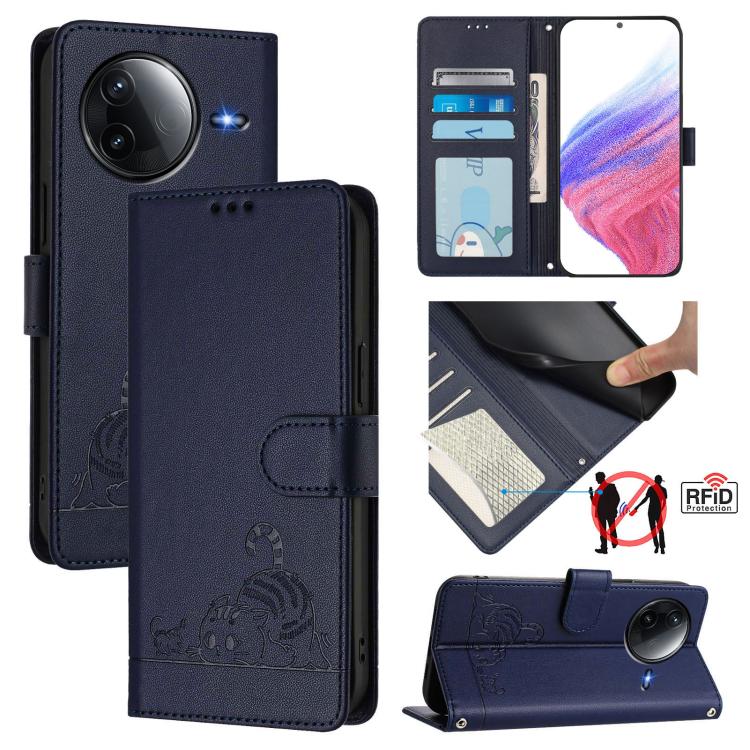 

For Redmi K80 5G / K80 Pro 5G Cat Rat Embossed Pattern RFID Leather Phone Case with Lanyard(Blue)