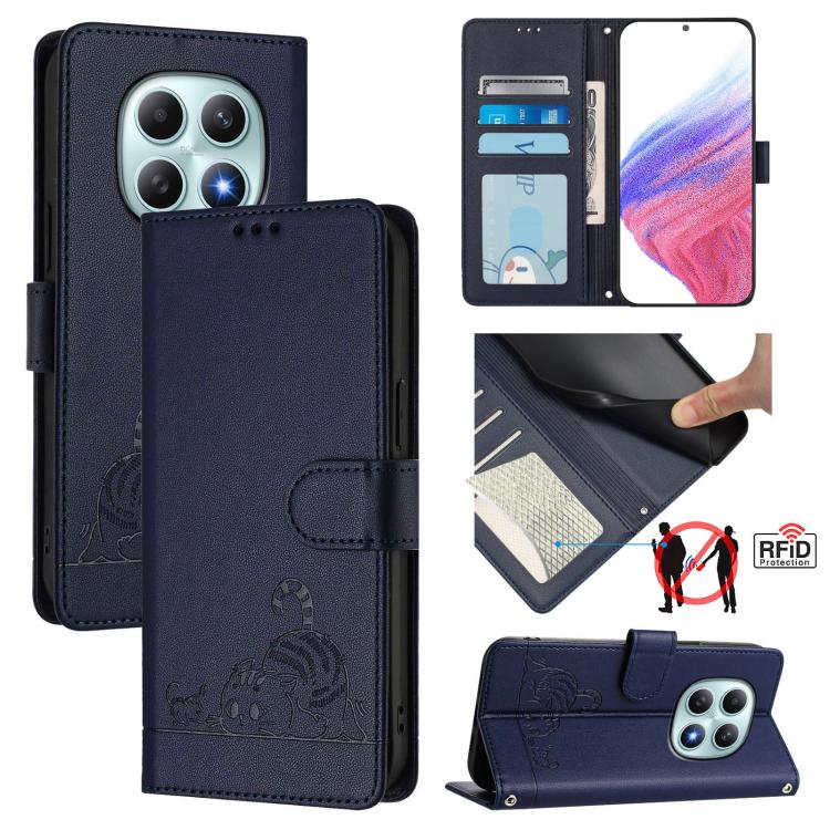 

For Redmi Note 15 5G Global 164mm Cat Rat Embossed Pattern RFID Leather Phone Case with Lanyard(Blue)