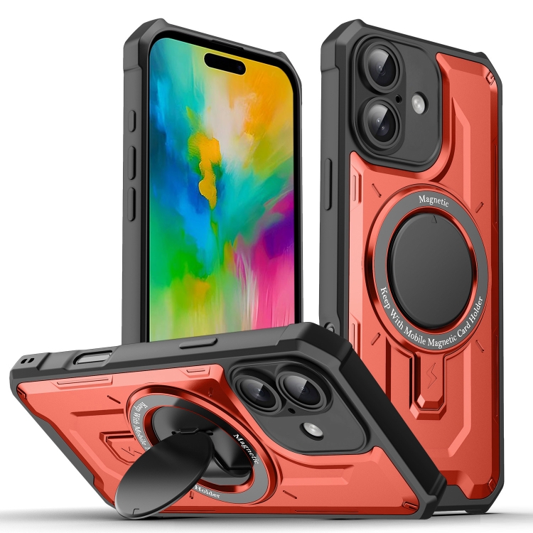 

For iPhone 16 Invisible Bracket MagSafe Magnetic Phone Case(Red)