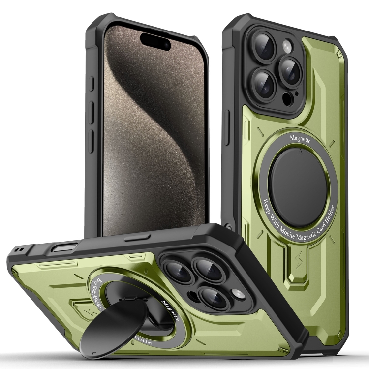 

For iPhone 15 Pro Invisible Bracket MagSafe Magnetic Phone Case(Green)