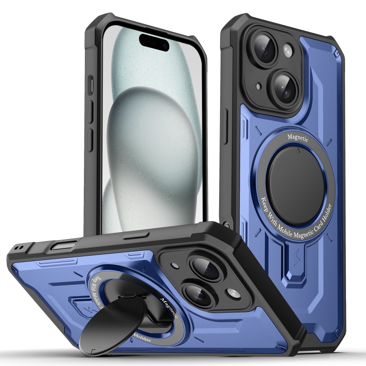 

For iPhone 15 Plus Invisible Bracket MagSafe Magnetic Phone Case(Blue)