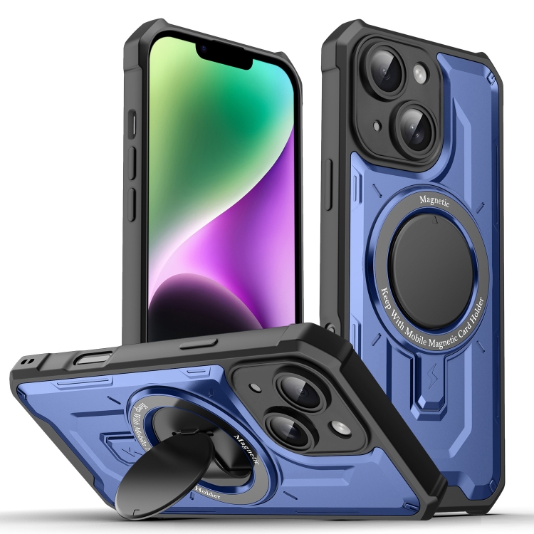 

For iPhone 14 Invisible Bracket MagSafe Magnetic Phone Case(Blue)