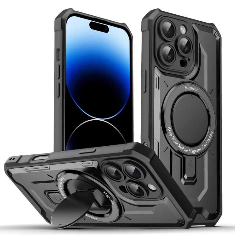 

For iPhone 14 Pro Max Invisible Bracket MagSafe Magnetic Phone Case(Black)