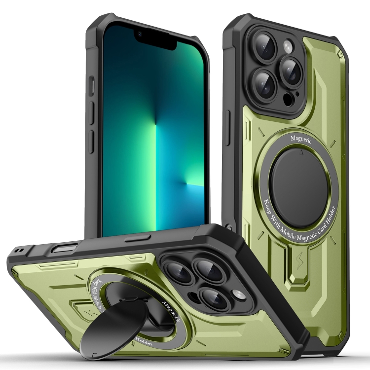 

For iPhone 13 Pro Max Invisible Bracket MagSafe Magnetic Phone Case(Green)