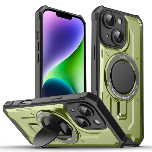 

For iPhone 14 Plus Invisible Bracket MagSafe Magnetic Phone Case(Green)