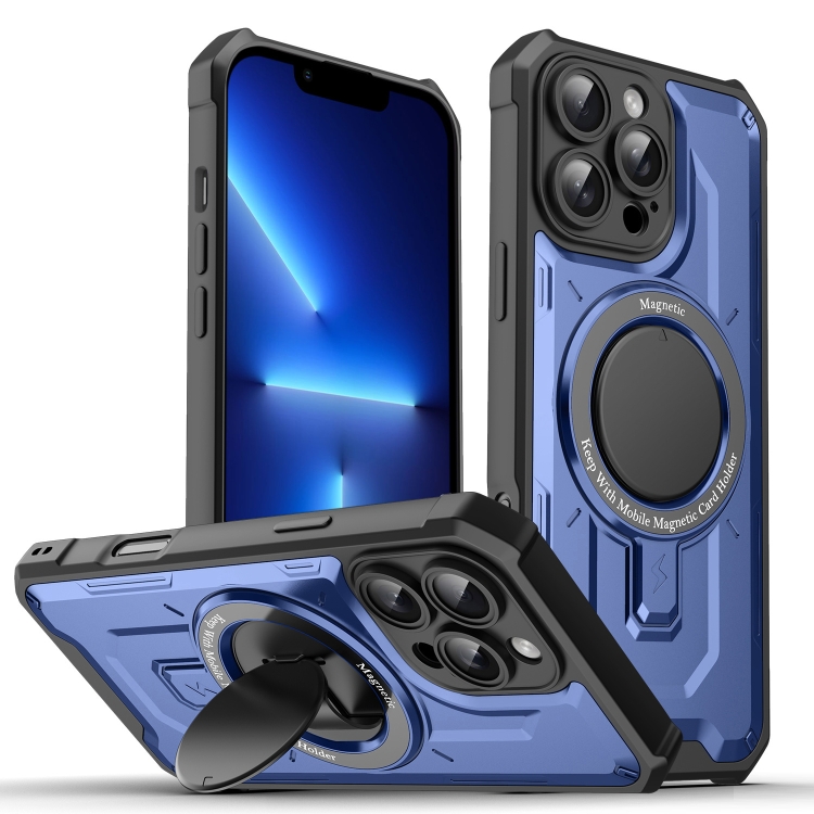 

For iPhone 13 Pro Invisible Bracket MagSafe Magnetic Phone Case(Blue)