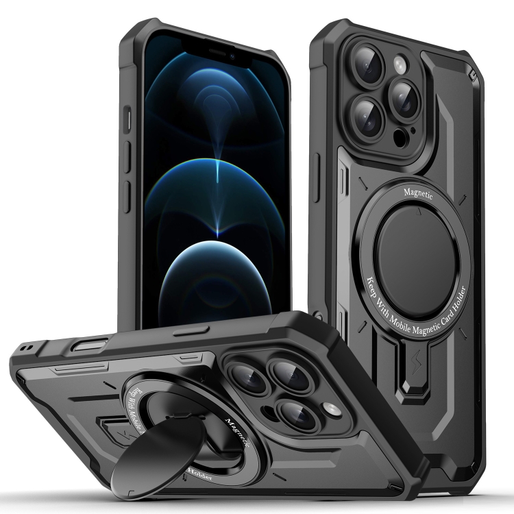 

For iPhone 12 Pro Max Invisible Bracket MagSafe Magnetic Phone Case(Black)